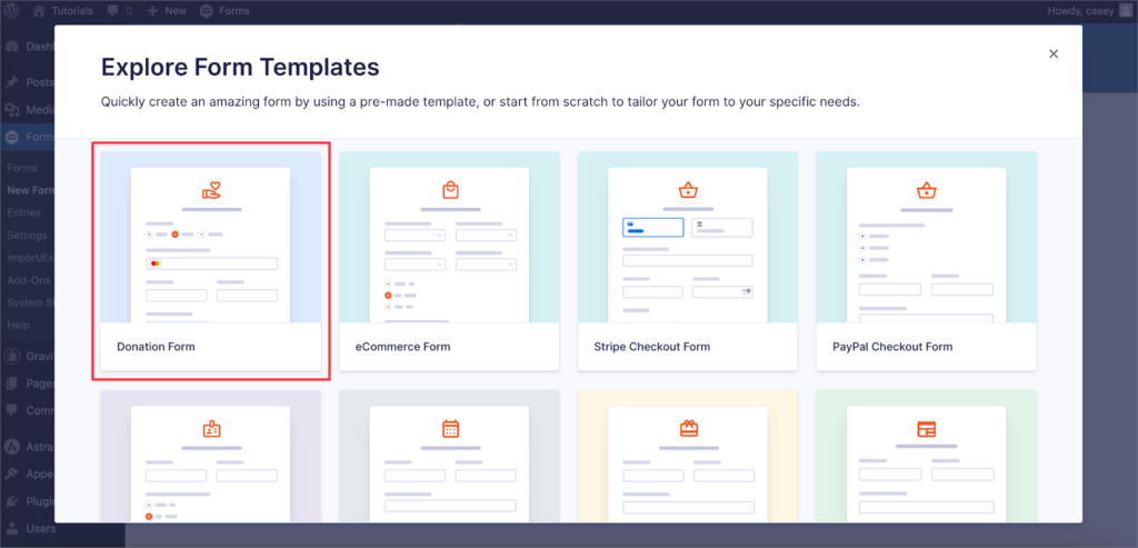 The Gravity Forms 'Donation Form' template