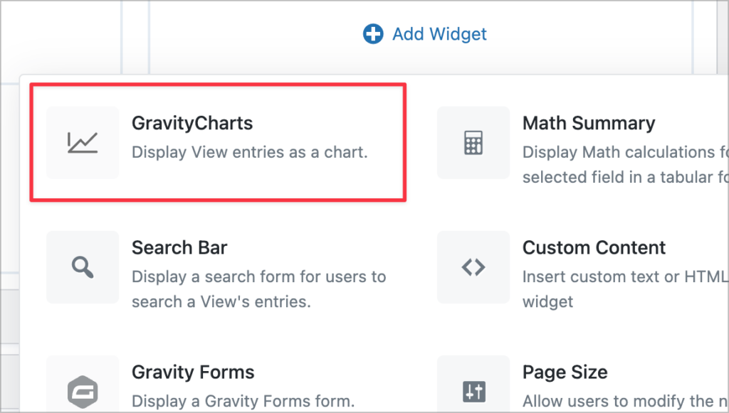The GravityCharts widget in GravityView