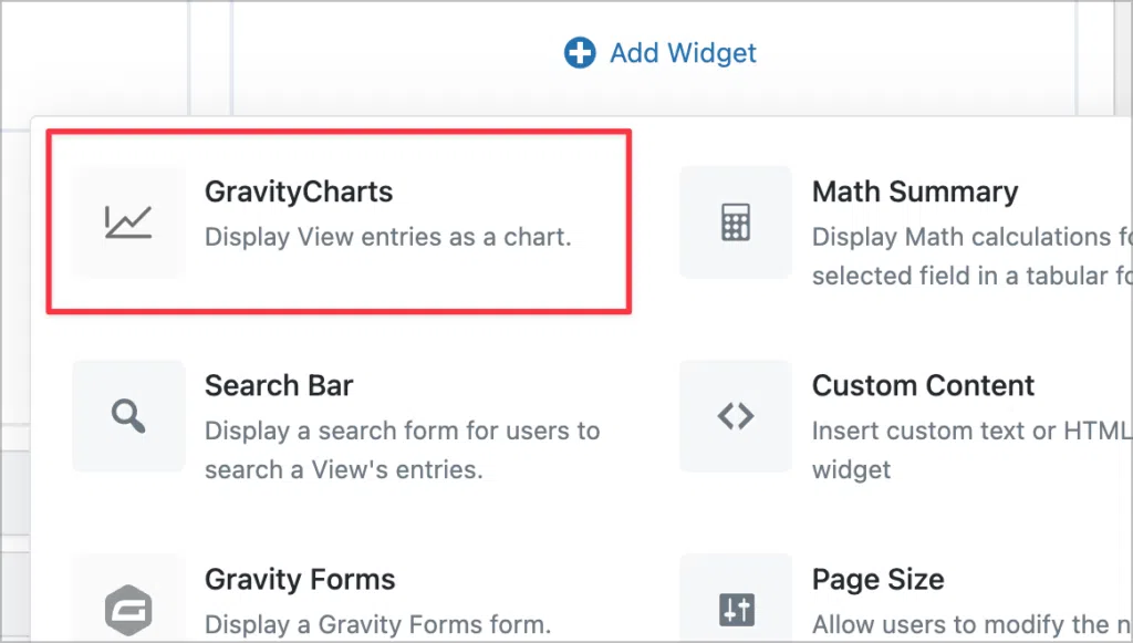 The GravityCharts widget in GravityView