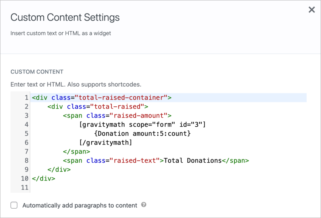 The GravityView custom content field