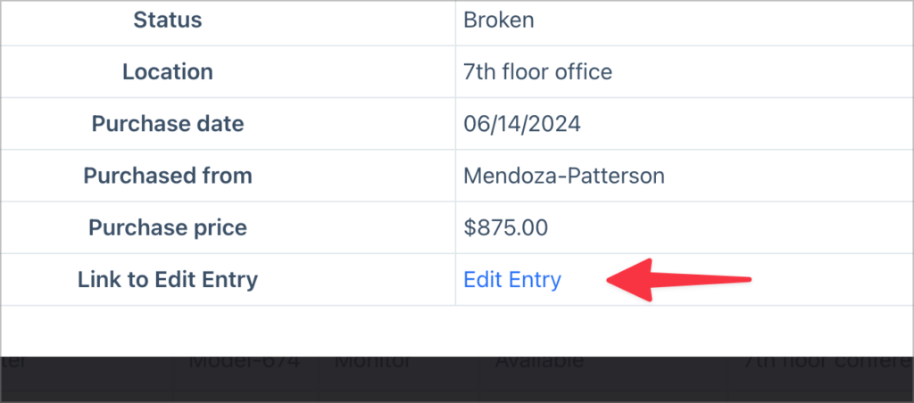 An arrow pointing to a link titled 'Edit Entry'