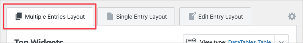 The 'Multiple Entries Layout' tab at the top of the View editor