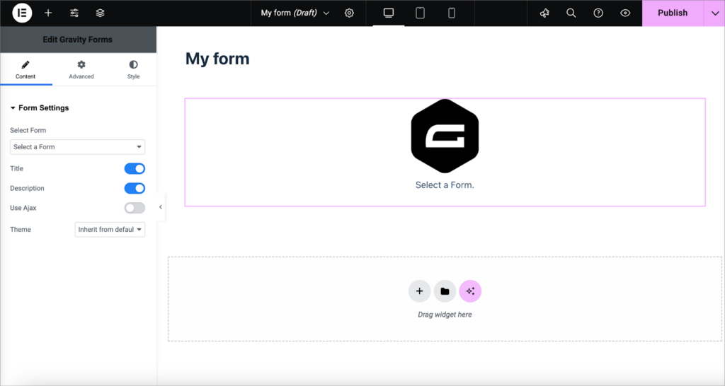 The Gravity Forms Elementor widget settings