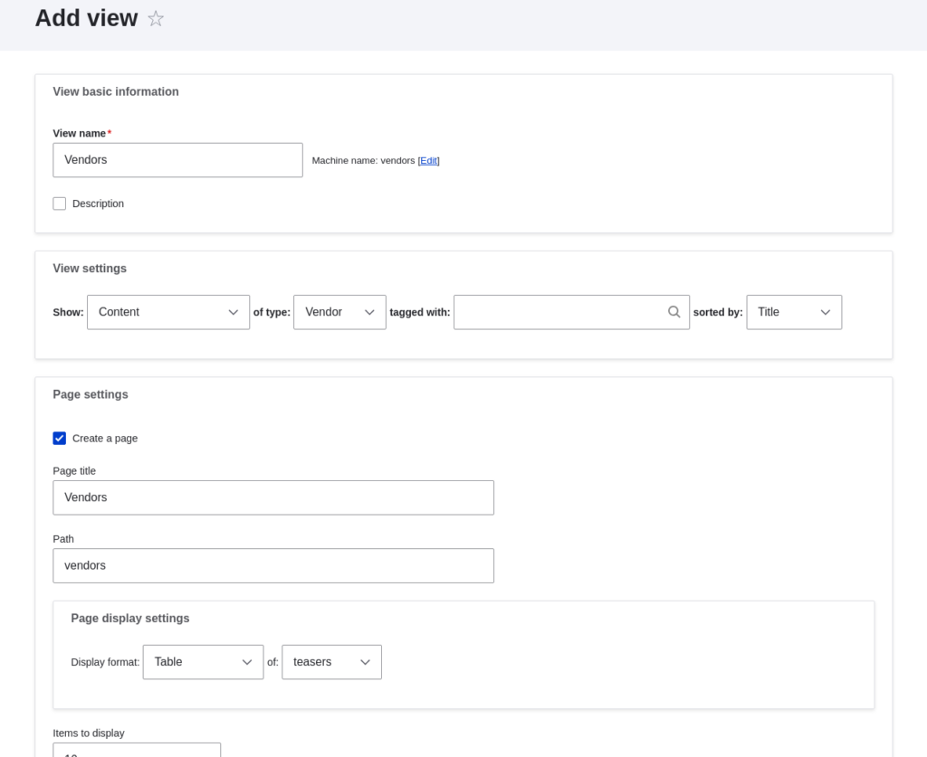 The Drupal View creation wizard