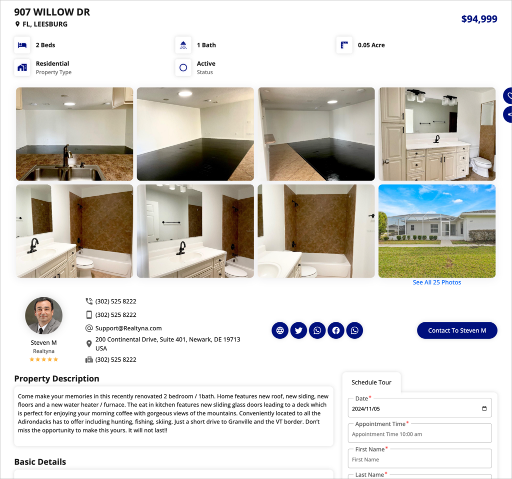 A real-estate listing built using the Realtyna WPL plugin