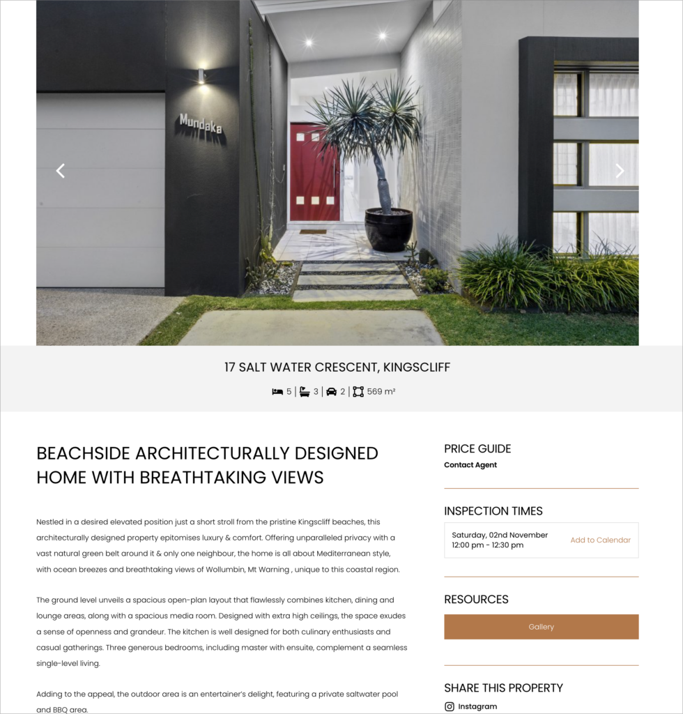 A single real-estate listing built using the Easy Property Listings WordPress plugin