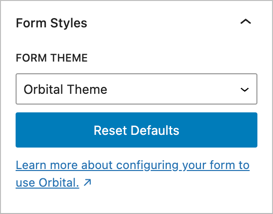 A dropdown field labeled 'Form Theme' in the Gravity Forms block settings