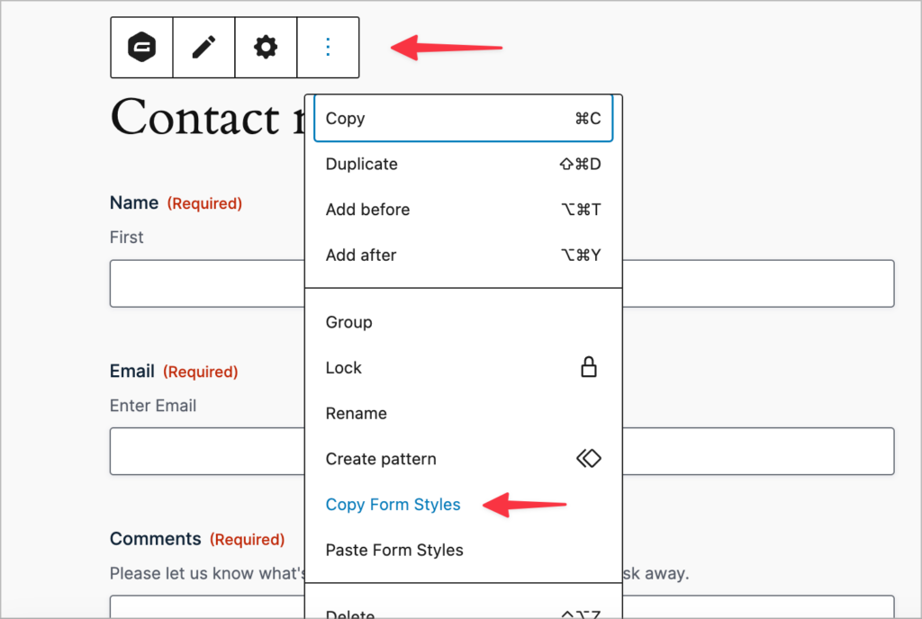 The 'Copy Form Styles' option in the Gravity Forms widget options
