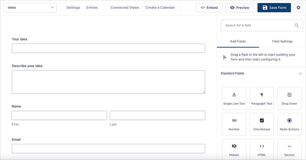 The Gravity Forms visual form editor