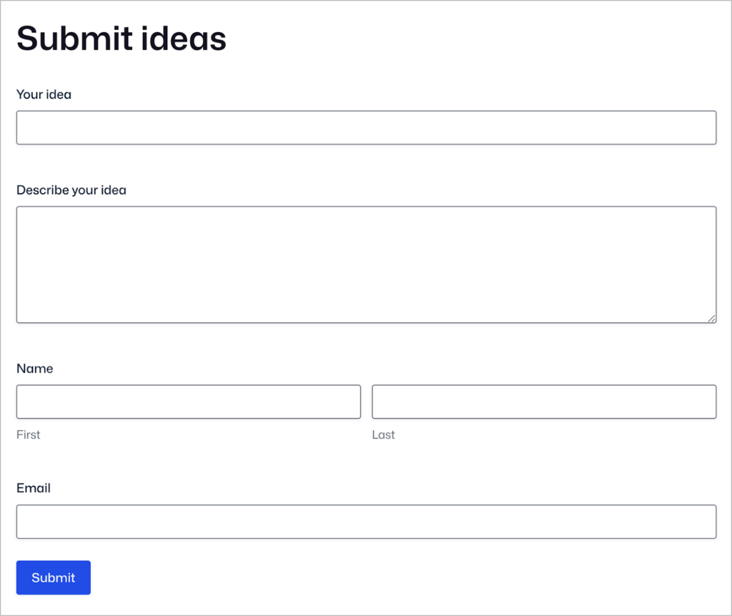A Gravity Forms form titled 'Submit idea'