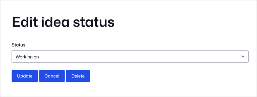 A form for updating the 'status' of an idea