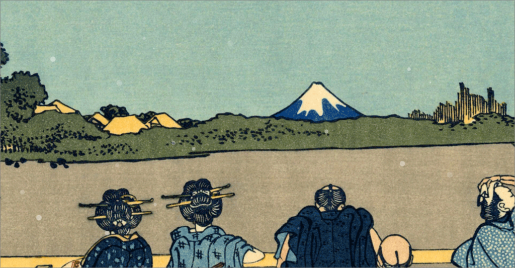 As egment of the Contact Form 7 banner image on WordPress.org. It shows a Japanese scene with mount fuji and onlookers.