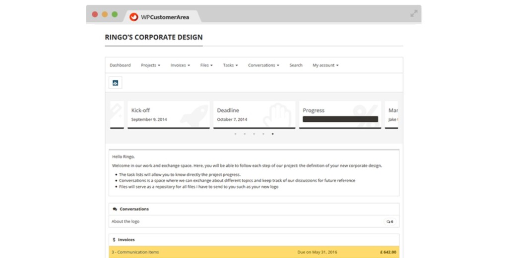 An example client portal built with the WP Customer Area plugin
