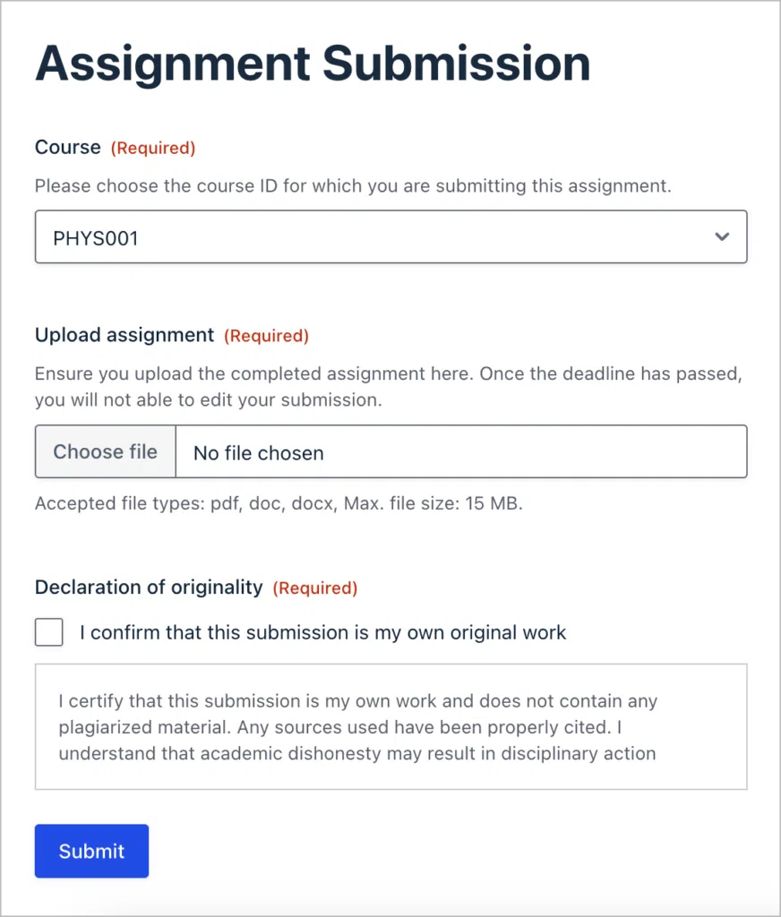 Assignment submission form