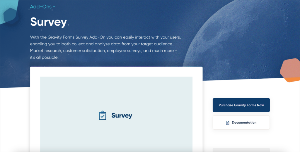 The product page for the Gravity Forms Survey add-on