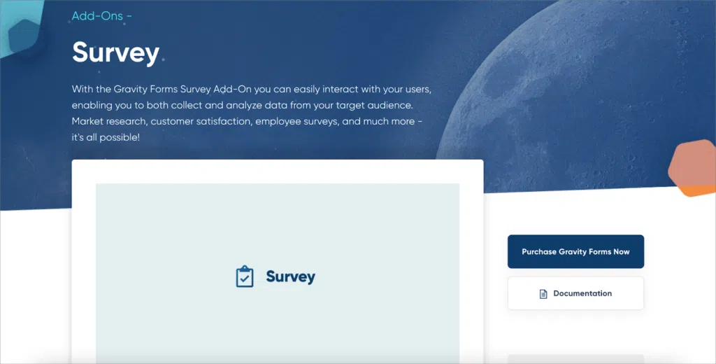The product page for the Gravity Forms Survey add-on