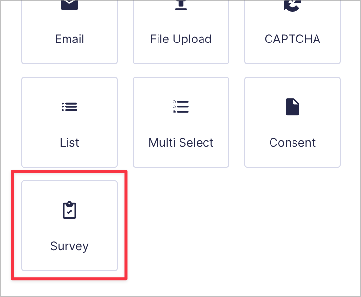 The 'Survey' field in the Gravity Forms editor