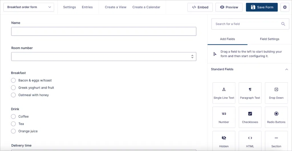 The Gravity Forms visual editor