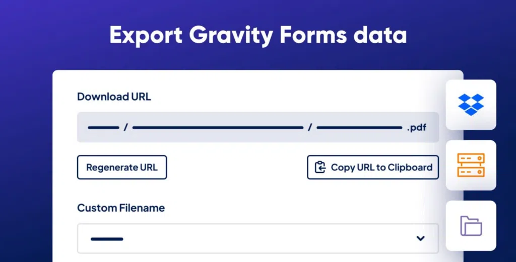 The GravityExport product card; it reads: 'Export Gravity Forms data'.