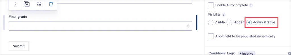 A radio button labeled "Administrative"