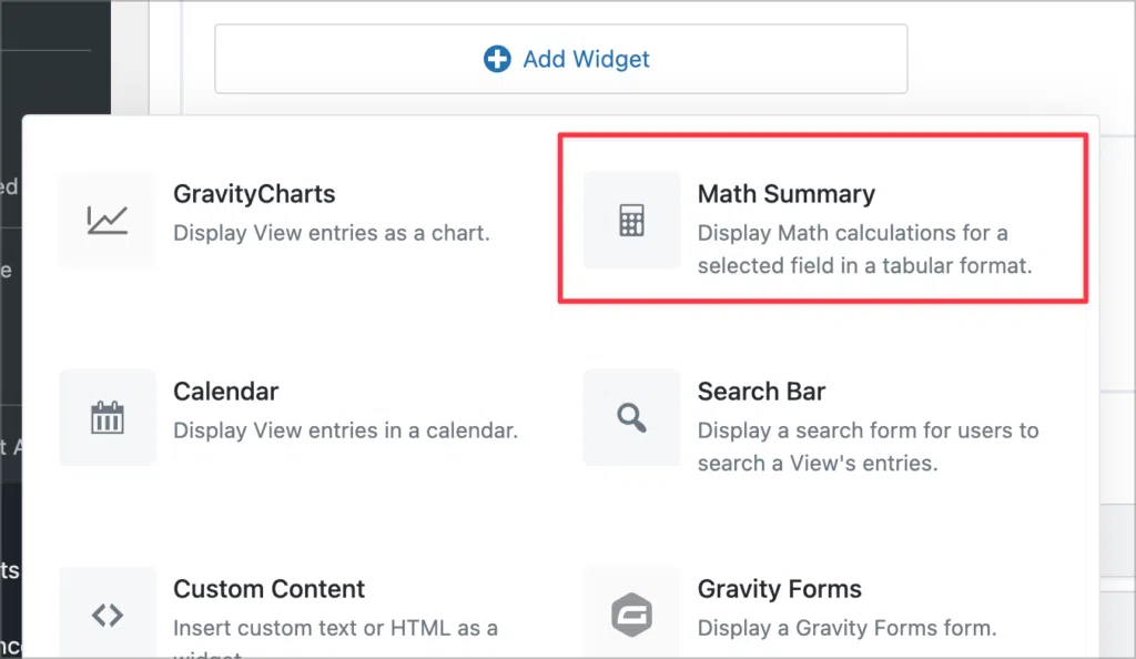 The 'Math Summary' widget