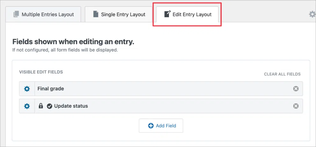 The 'Edit Entry Layout' section of the View editor