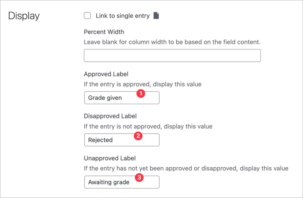The field settings for the GravityView 'Approval Status' field. 