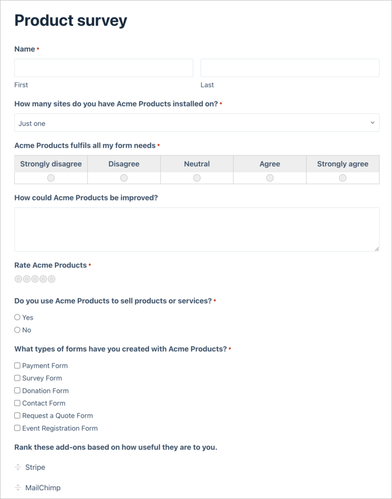 A survey form