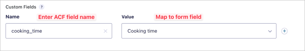 The custom fields options in the Gravity Forms Advanced Post Creation feed settings