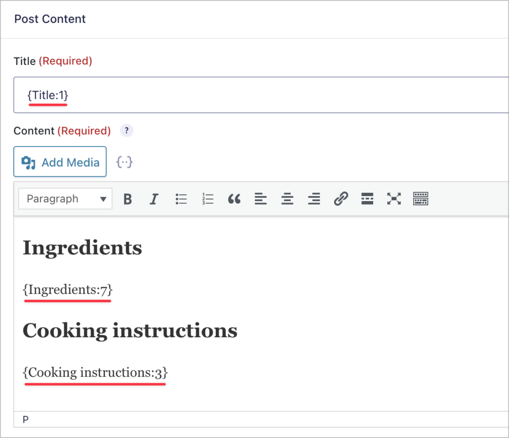 Post title and content populated with merge tags