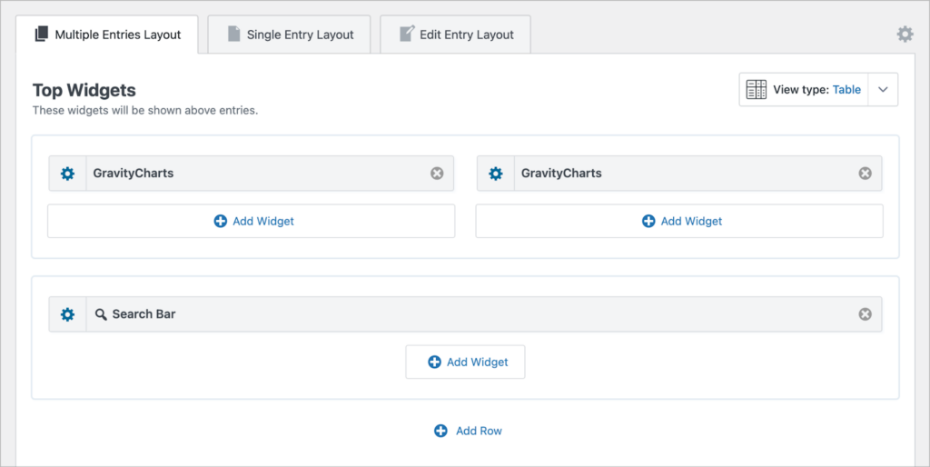 The top widgets area in the GravityView View editor