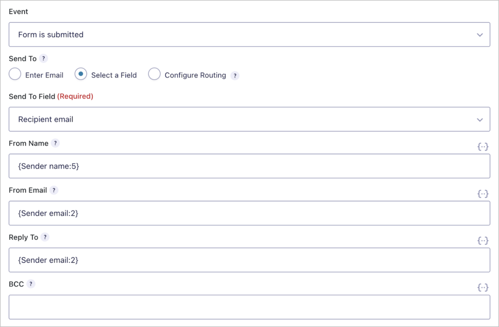The Gravity Forms notification feed settings