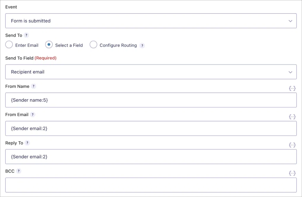 The Gravity Forms notification feed settings