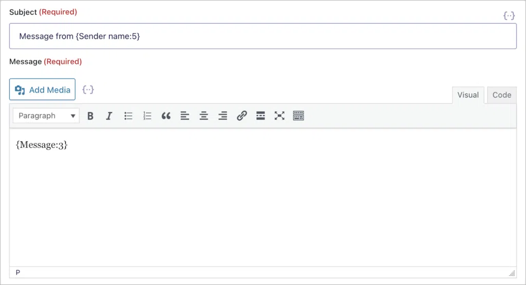 The Subject and Message input boxes.