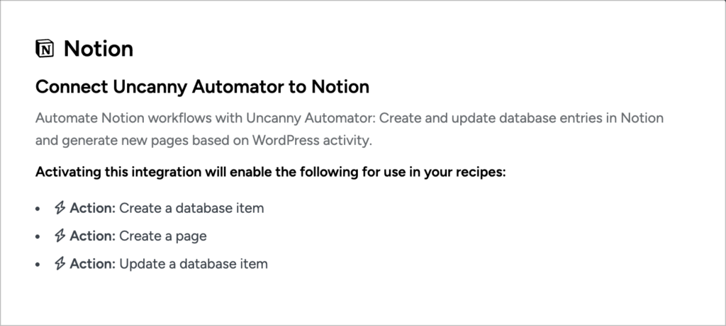 A notion notice that reads 'Connect Uncanny Automator to Notion'