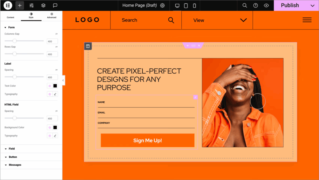 Elementor Forms – Builder interface