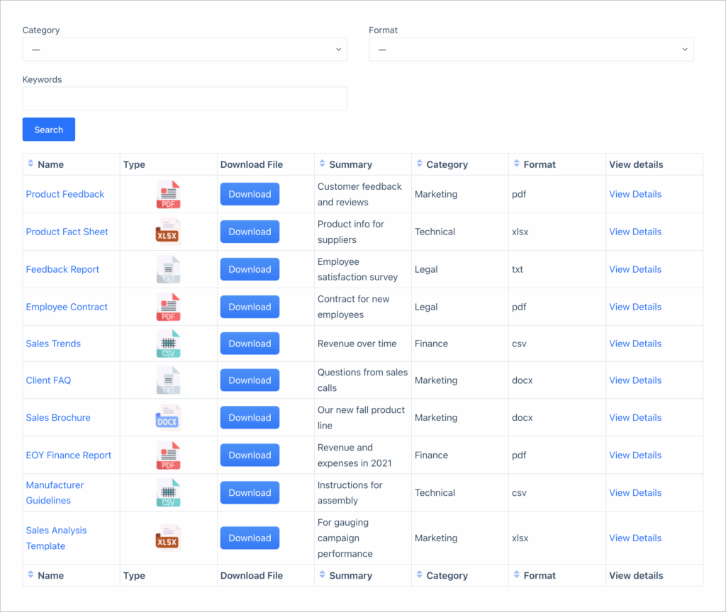 An example of a document library View that displays documents uploaded via Gravity Forms.