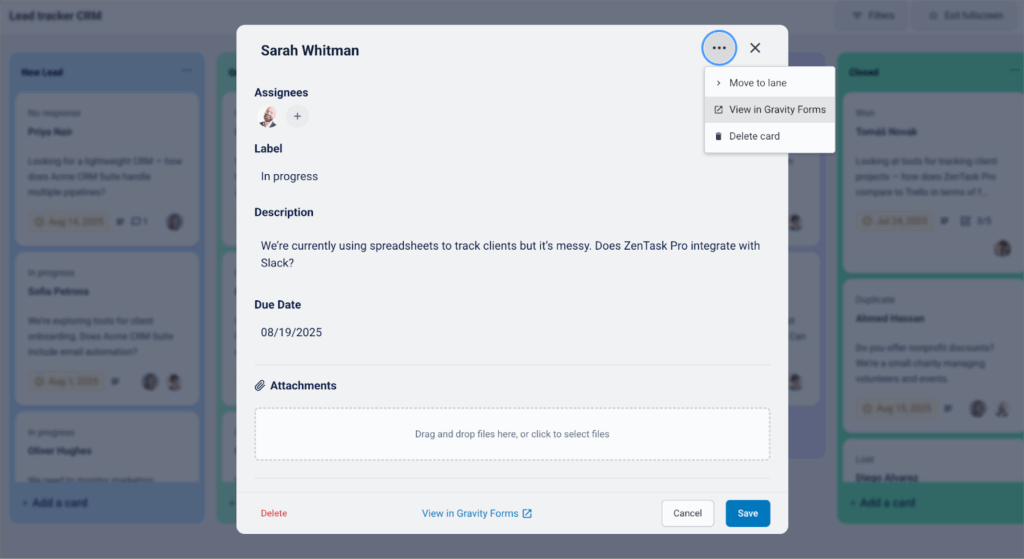 A link labeled 'View in Gravity Forms'
