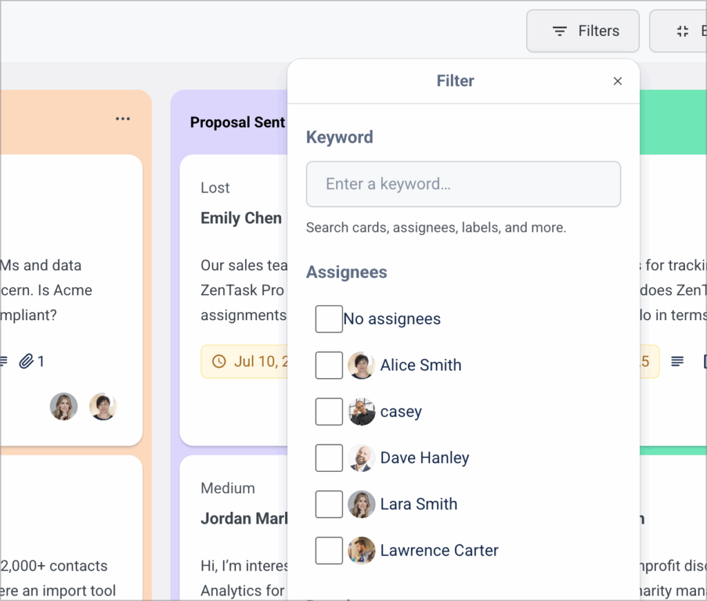 Filtering options for GravityBoard