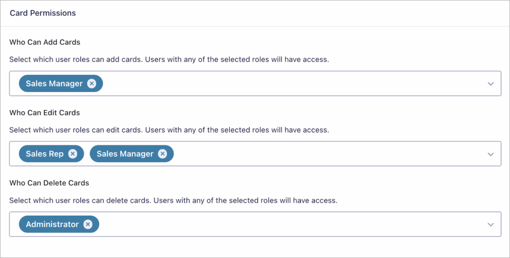 Card permission settings