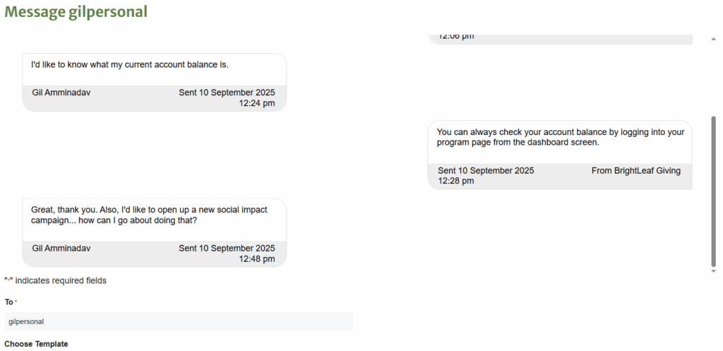 BrightLeaf Giving's messaging app powered by GravityKit