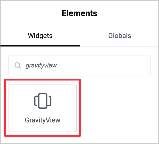 The GravityView widget in the Elementor widget picker