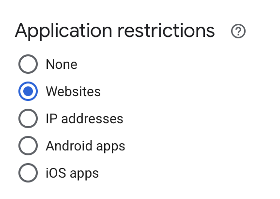 Application restrictions options with "Websites" selected
