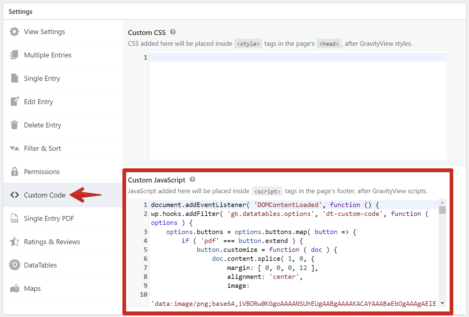 Custom JavaScript for embedding a company logo into a PDF export using DataTables