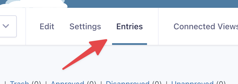 The 'Entries' link at the top of the Gravity Forms settings page