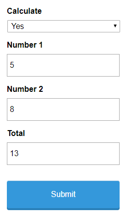 Dropdown for calculation, inputs for numbers, auto sum total, and submit button