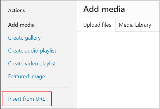 "Media insertion interface highlighting 'Insert from URL' option for embedding content."
