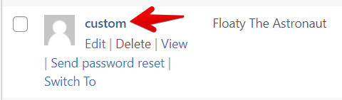User profile actions with options to edit, delete, or switch roles