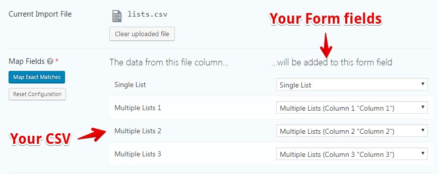 Mapping CSV columns to form fields for import setup
