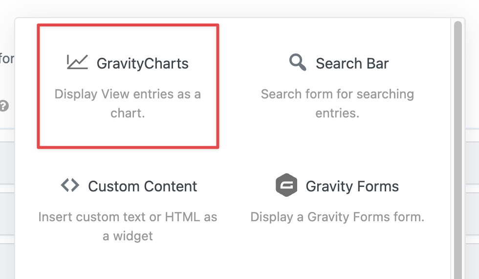 GravityCharts widget option to display view entries as a chart in GravityView setup